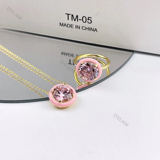 Aetolia Custom Trending Multi Color Plata S925 Dainty Joyeria 5a AAAAA Rainbow Cubic Zircon CZ Necklace Ring Fashion Jewelry Set