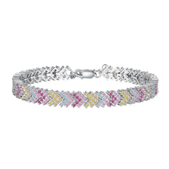 Aetolia Manufacturer V Shape S925 Sterling Silver Bracelet Jewelry Set Cubic Zirconia Pink Stone Diamond Tennis Bracelets Women