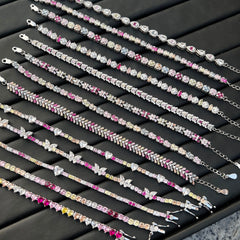 Aetolia Heart Butterfly Rainbow Pink Stone Adjustable S925 Sterling Silver Bracelets Women CZ Tennis Bracelet Femme Jewelry Set