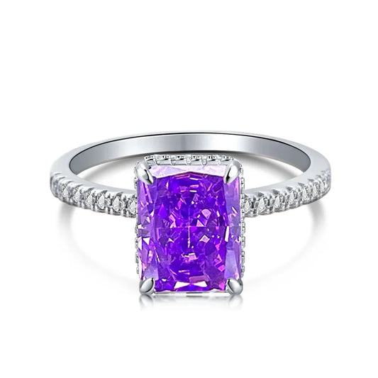 Aetolia Hot Sale 925 Sterling Silver Diamond Jewelry For Woman Wedding Rectangular Purple Zircon Engagement Ring