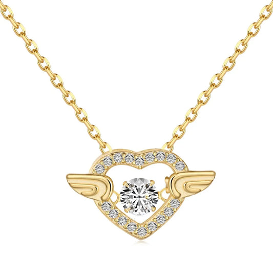 Aetolia Statement S925 Silver 18K Gold Cz Zircon Heart Butterfly Wings Pendant Necklace For Women Shiny Flower Necklace Jewelry