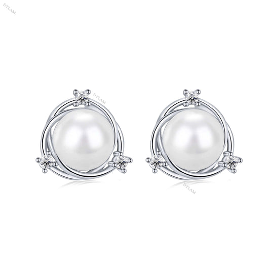 Aetolia 925 pearl drops shipping earrings round mother of shell cc 18k earring freshwater silver stud earings