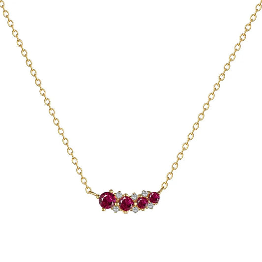 Aetolia S925 Silver 18K Gold Plated Cuba Chain Link Necklace Ruby Red Cz Cubic Zirconia Diamond Round Pendant Bling Necklaces For Women