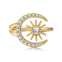 Aetolia Custom Dainty 18K Gold Plated Rings Opening Adjustable S925 Silver Creative Shiny Cz Zircon Sun And Moon Ring For Women