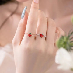 Aetolia Trendy Cutie Sweet Cherry Strawberry Diamond S925 Silver Ring Rose Gold Plated Finger Rings Jewelry Girl Women Gifts