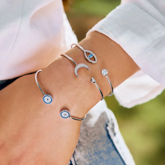 Aetolia In Stock Blue Lucky Devil Eye Wholesale S925 Sterling Silver Bracelets Bangles Open Adjustable Bracelet Bangle For Woman