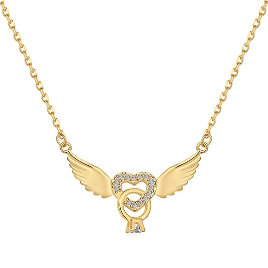 Aetolia Exquisite Jewelry S925 Sterling Silver Necklace Heart Angel Wings Pendant 18K Gold Cz Cubic Zircon Necklaces For Women