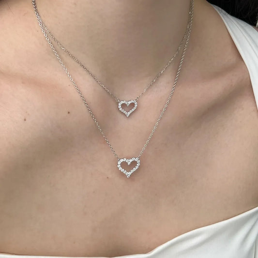 Aetolia Wholesale Clavicle Chain S925 Silver 18K Rose Gold Necklace CZ Cubic Zirconia Hollow Heart Pendant Necklaces For Women