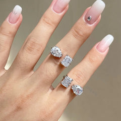 Aetolia New Arrivals Same As Jenner 8A Cz Ice Flower Cut S925 Sterling Silver Rhodium Plated Adjustable Rings