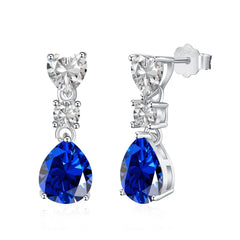 Aetolia S925 Sterling Silver Long Cubic Zirconia Delicate Blue Sapphire Drop Earring Engagement Party Wear Earrings For Women