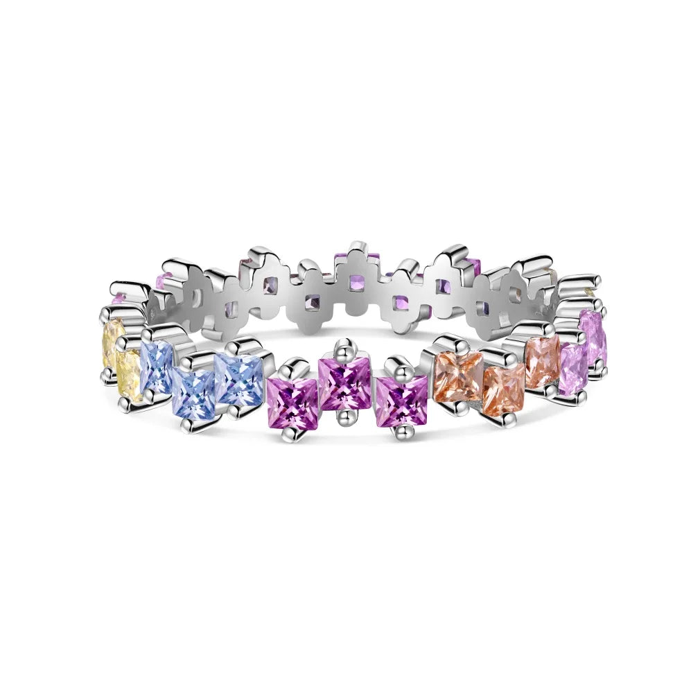 Aetolia Fine Jewelry Colorful Delicate Cz Cubic Zirconia Ring Eternity S925 Silver Square Rings For Women Engagement Wedding Band