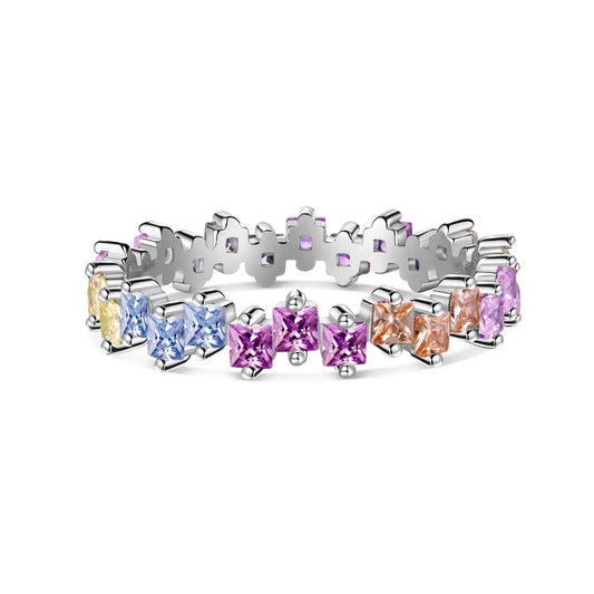 Aetolia Fine Jewelry Colorful Delicate Cz Cubic Zirconia Ring Eternity S925 Silver Square Rings For Women Engagement Wedding Band