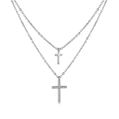 Aetolia S925 Silver Waterproof Multiple Double Layer Cross Necklace 18K Gold Plated Paperclip Chain Multi Layered Necklaces For Women