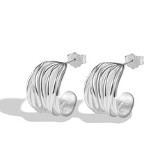 Aetolia Dainty Jewelry Multilayer Lines Circle Stud Earring S925 Sterling Silver Huggie Hoop Cross-Lined Heavy-Duty Earrings Women