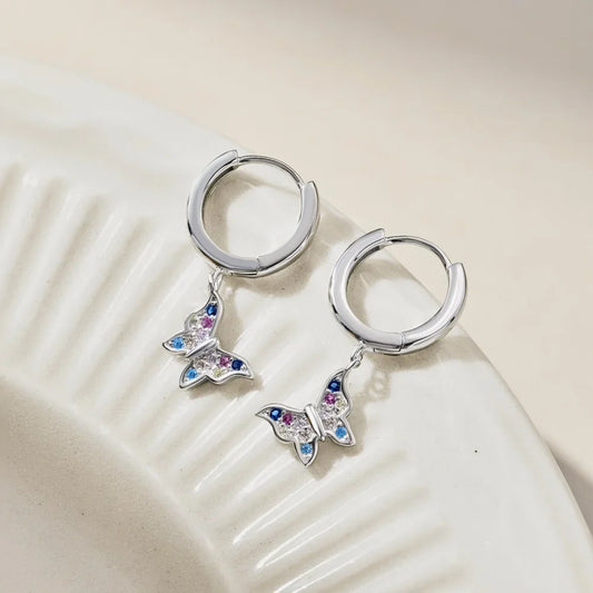 Aetolia Oem S925 Silver Jewelry Vintage Retro Cz Cubic Zirconia Earrings For Women'S High Quality Colorful Butterfly Hoop Earring