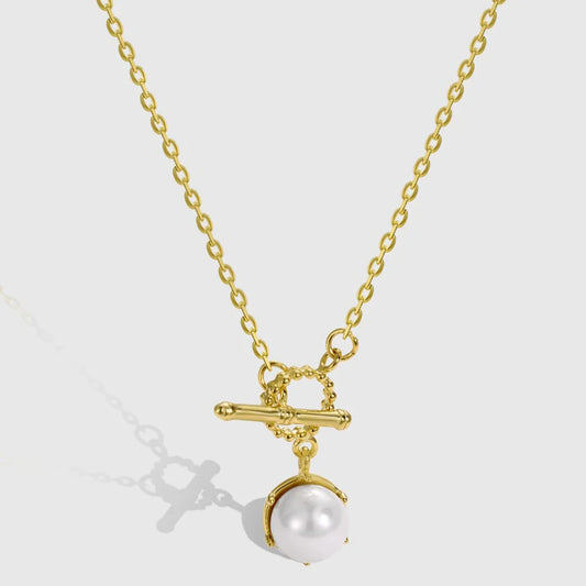 Aetolia Hypoallergenic Non Tarnish Nickel Free Rhodium 18K Gold plated S925 Sterling Silver Shell Pearl OT Buckle Pendant Necklace