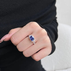 Aetolia Custom Luxury Jewelry Iced Out Square Shape Diamond Sapphire Ring 925 Sterling Silver Engagement Wedding Ring For Women