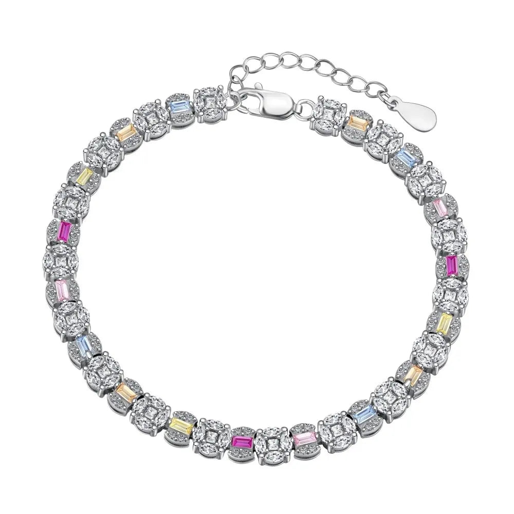 Aetolia Square Shape Colorful S925 Sterling Silver Bracelet Jewelry Set Cubic Zirconia Pink Stone Diamond Tennis Bracelets Women