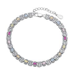 Aetolia Square Shape Colorful S925 Sterling Silver Bracelet Jewelry Set Cubic Zirconia Pink Stone Diamond Tennis Bracelets Women