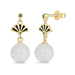 Aetolia Hypoallergenic S925 Silver Needle Drop Earrings Women 22K Gold Plated Sparkling Fan Shape Hetian Jade Earrings Jewelry