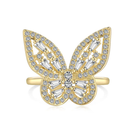 Aetolia Delicate 18K Gold Plated Open Adjustable Ring Cz Cubic Zirconia S925 Sterling Silver Diamond Butterfly Rings Jewelry Women