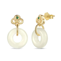 Aetolia Auspicious Clouds Lucky Jade Drop Dangle Earring 22K Gold Plated Round Circle Hetian Jade Stone Stud Earrings Women