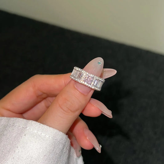 Aetolia High Quality Baguette Diamond S925 Silver Eternity Band Jewellery Pink Cz Cubic Zircon Ring Square Cluster Rings For Women