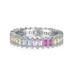 Aetolia Exquisite 925 Sterling Silver Ring Eternity Band Rainbow Colorful Pink Diamond Wedding Cubic Zirconia Rings Jewelry Wome