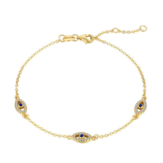 Aetolia New Arrival Hot Sale 18K Gold Plated Chain Blue Devil Eyes Beads Bracelet Adjustable Link Chain Eyes Bracelet For Girls