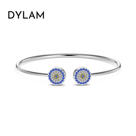 Aetolia In Stock Blue Lucky Devil Eye Wholesale S925 Sterling Silver Bracelets Bangles Open Adjustable Bracelet Bangle For Woman