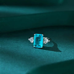 Aetolia Trendy Elegant Paraiba Stone Ring 925 Sterling Silver Square Shape Paraiba Tourmaline Promise Rings Jewelry Women