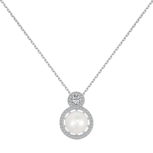 Aetolia New Arrived Princess Big Round Pendant S925 Sterling Silver Necklace Pearl Diamond 5A Cubic Zircon Necklaces For Women Girl Gift