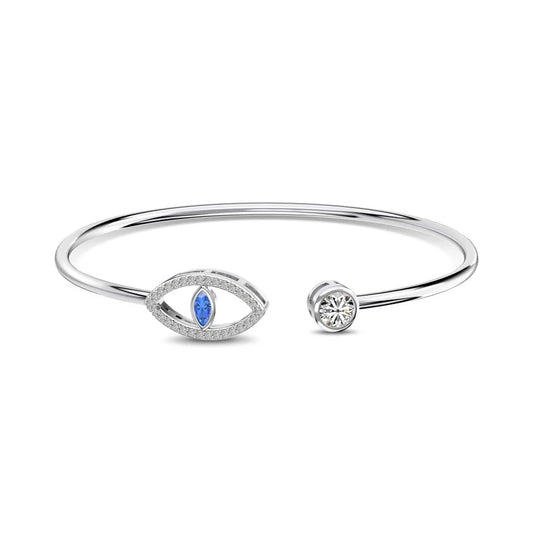 Aetolia Lucky Turkish Blue Devil Eye Open Bangle Bracelet For Women 925 Silver Cz Cubic Zirconia Cuff Adjustable Bracelets Bangles