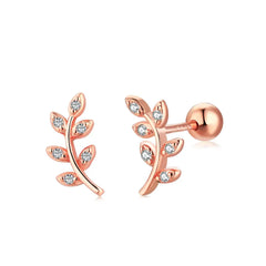 Aetolia Wholesale Cheap Children Safety Screw Back Locking Sterling Silver Rose Gold Plated Mini Crystal Leaves Stud Earrings