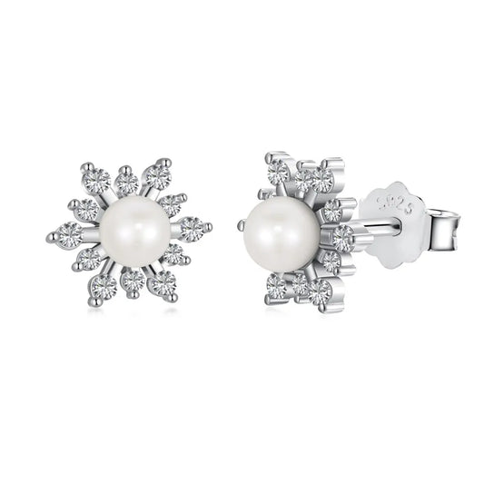 Aetolia Summer Hypoallergenic S925 Sterling Silver Vintage Design Flower Stud Earring 5A Cubic Zirconia Freshwater Pearl Earrings Women