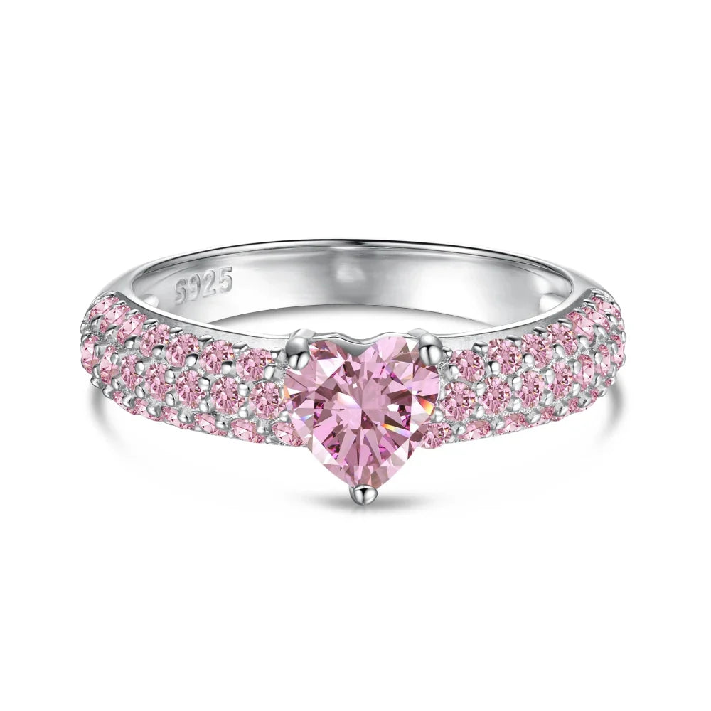 Aetolia Classic S925 Silver Set Cz Heart Ring Pink Blue Diamond Wedding Ring Couple Engagement Band Bridal Set Rings Jewelry Women