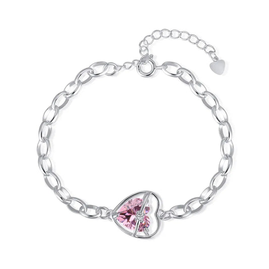 Aetolia Women Adjustable Silver Plated Cuban Link Bracelet Fashion Jewelry 925 Sterling Silver Pink Heart Jewelry Women Bracelets