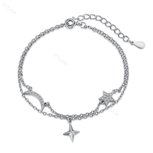 Aetolia Non Tarnish Hypoallergenic Delicate Tiny Sublimation Star Moon 925 Sterling Silver Layers Accessories Bracelets for Women