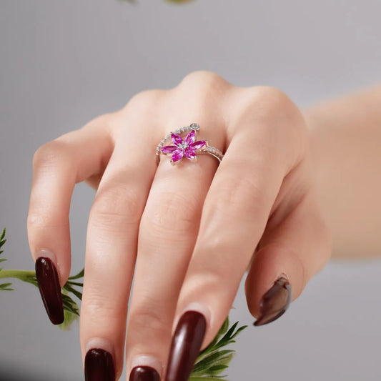 Aetolia Beautiful Colorful Pink Cz Cubic Zircon Ring For Girls Lady Lovely Dainty S925 Sterling Silver Flower Rings Jewelry Women