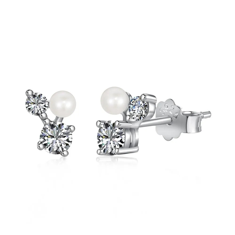 Aetolia New Design Women S925 Sterling Silver Square Earring Korean Style Cubic Zirconia Cz Studs Pearl Earrings For Dainty Wear