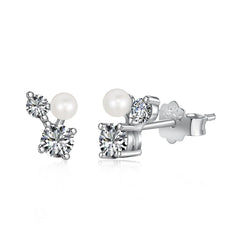 Aetolia New Design Women S925 Sterling Silver Square Earring Korean Style Cubic Zirconia Cz Studs Pearl Earrings For Dainty Wear