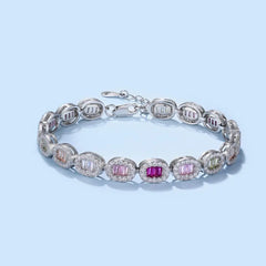 Aetolia Low Price Sparkling 925 Sterling Silver Bracelet Jewelry Set Cubic Zirconia Colorful Pink Stone Diamond Tennis Bracelets Women