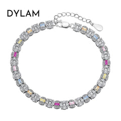 Aetolia Square Shape Colorful S925 Sterling Silver Bracelet Jewelry Set Cubic Zirconia Pink Stone Diamond Tennis Bracelets Women