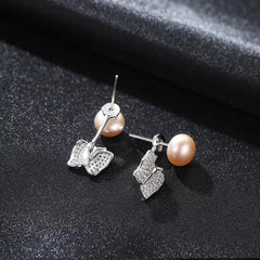 Aetolia 925 Sterling Silver Natural Freshwater Pearl Earrings Butterfly Stud Earrings FE0048