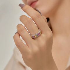 Aetolia Wholesale Price S925 Silver Sterling Ring Colorful Cz Cubic Zirconia Rainbow Color Baguette Stone Diamond Women Ring