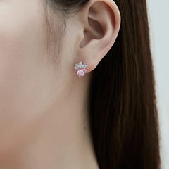 Aetolia Cheap Price Odm/Oem Pink Sapphire Snowflake Heart Earrings Women 925 Silver Plated Platinum Cubic Zircon Stud Earring