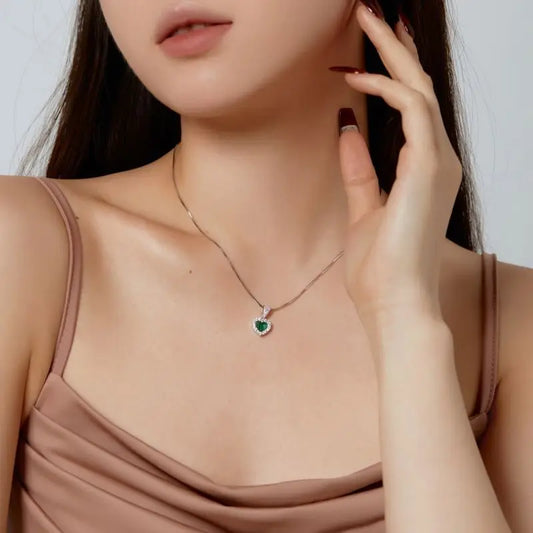 Aetolia Wholesale Price Trendy Fine Jewelry Heart Shape Necklace Wedding Elegant Gift Ruby Green Cz Zirconia Heart Pendants For Women