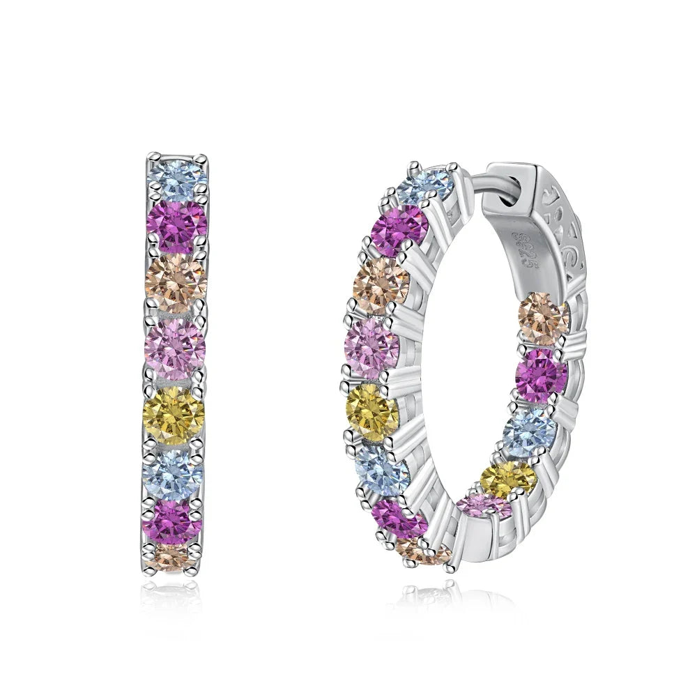 Aetolia Fast Delivery Color Zirconium Cubic Zirconia Hoop Earrings Women Colorful Diamond 925 Sterling Silver Earrings Jewelry