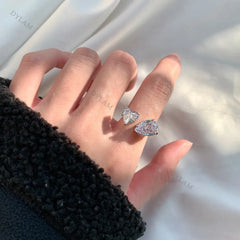 Aetolia Heart Pink S925 Ring 8A Cubic Zircon Iced Out Two Stones Wedding Engagement Ring 925 Sterling Silver Open Gemstone Rings