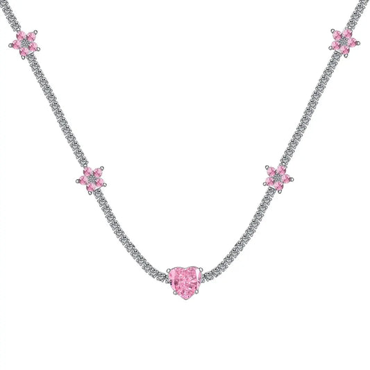 Aetolia New Arrive Iced Out Bling Heart Cz Cubic Zirconia Necklace Heart Star Pendant Pink Tennis Chain Link Choker Necklaces For Women